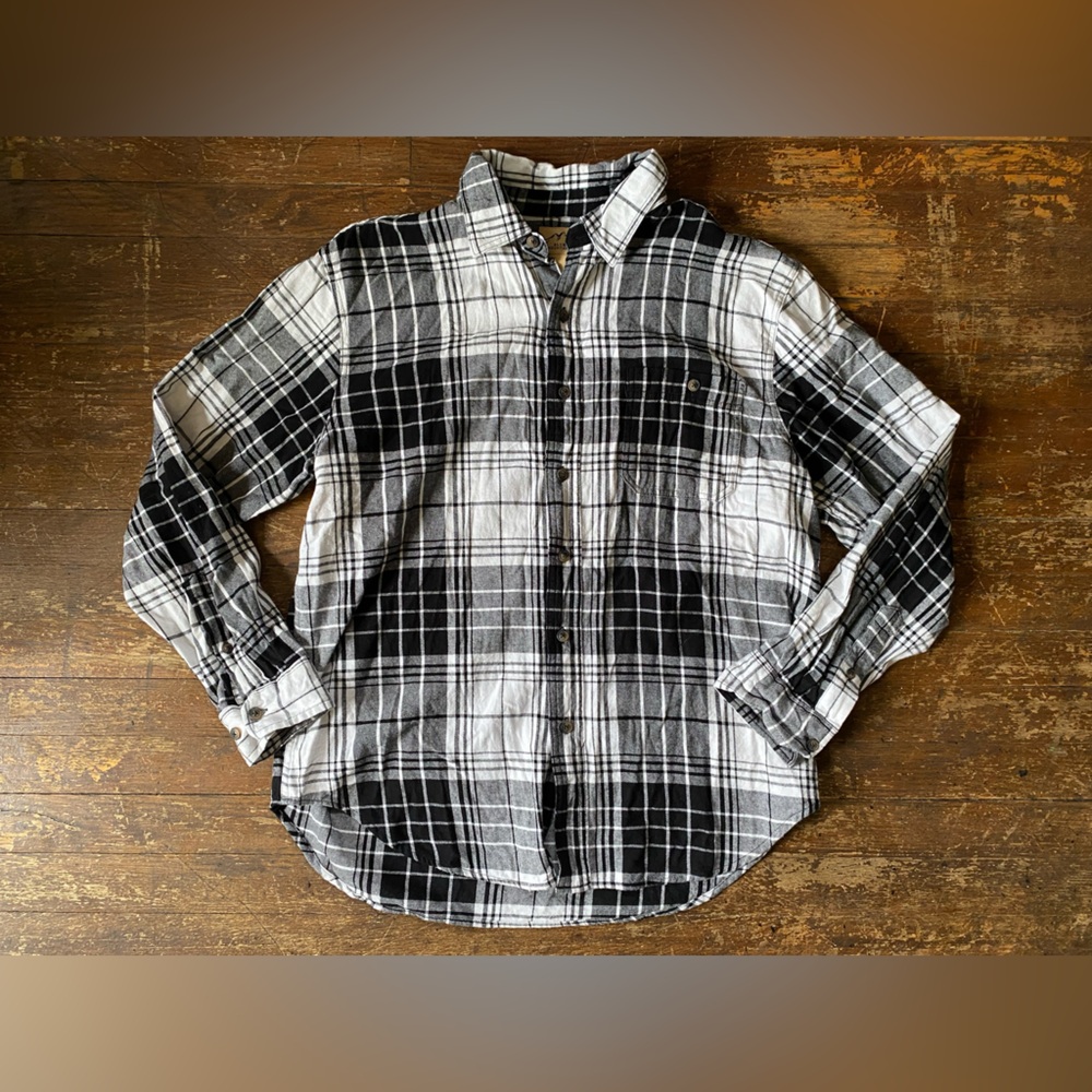 Blue Mountain Black & White Plaid Button Down Shirt size LG